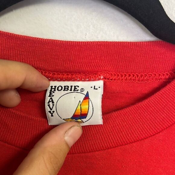 Vintage 80s Men's Red Hobie Heavy Pullover Crew Neck T-shirt‎ Size L - Picture 4 of 11